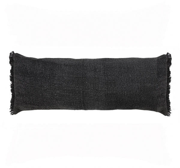 Muted Black Solid Stonewash Throw Pillow with Fringe