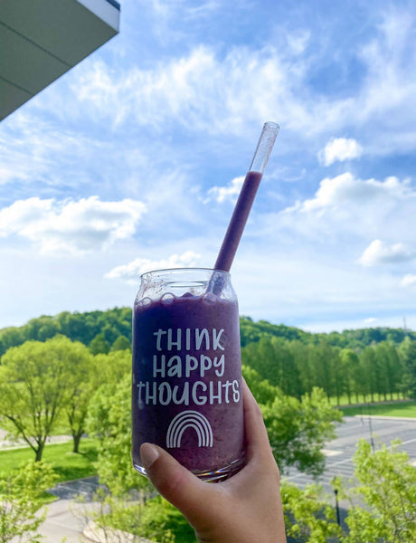 Think Happy Thoughts Can Glass Cup