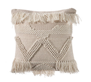 Textured and Fringe Ivory Throw Pillow