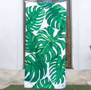 Green Monstera Leaf Beach Towel