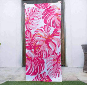 Pink Monstera Leaf Beach Towel