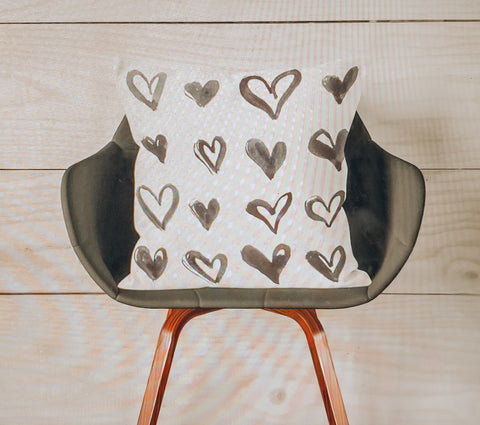 Watercolor Black Hearts Pillow