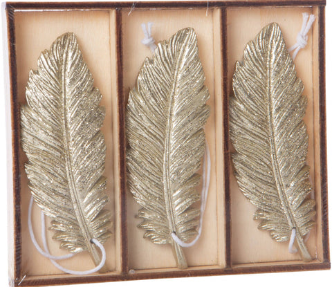 Champagne Feather Ornament Set
