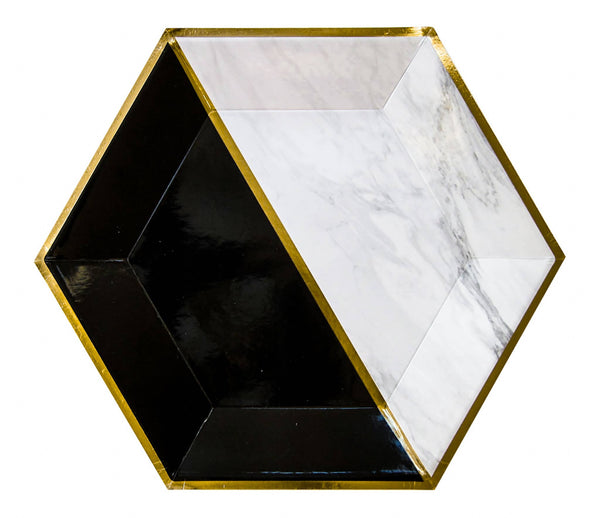 Vanity - White Marble & Black Colorblock Large Paper Plates