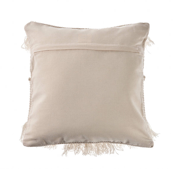 Textured and Fringe Ivory Throw Pillow